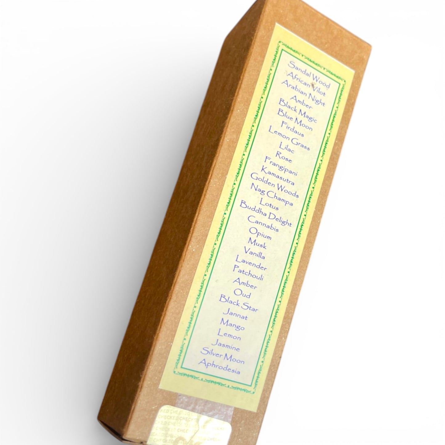 Verpackung Rueckseite Frangipani Spray Parfuem mit Liste verschiedener Naturduefte Himalaya Vibes