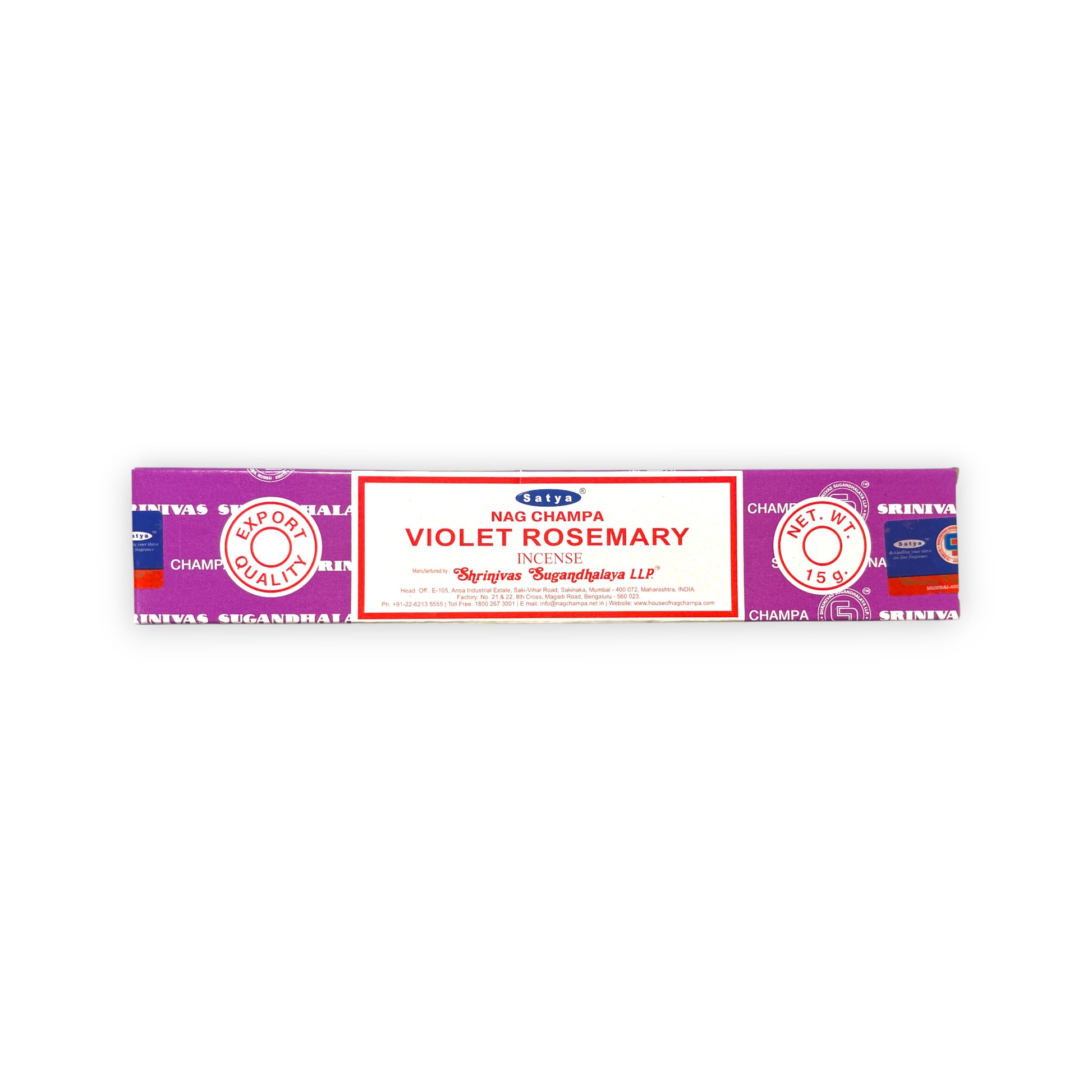 Violet Rosemary Satya Original Räucherstäbchen 15 g – Nag Champa aus Indien, handgefertigt