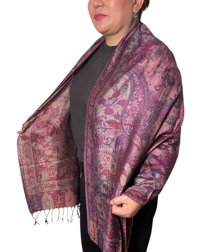 Wendeansicht: Paisley Wende Schal Beere Violett Silber