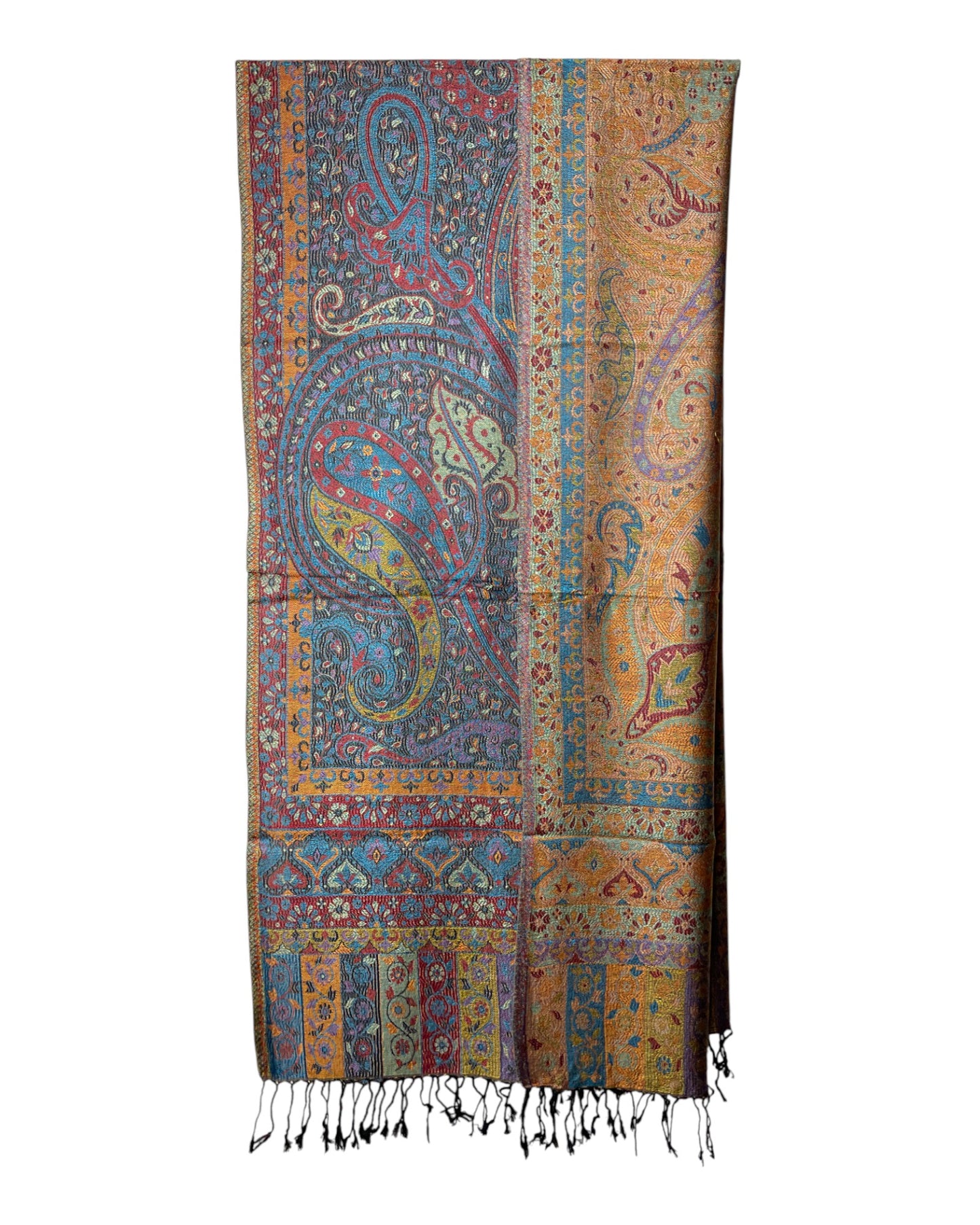 Wendeansicht: Paisley Wende Schal Petrol Rot Gold