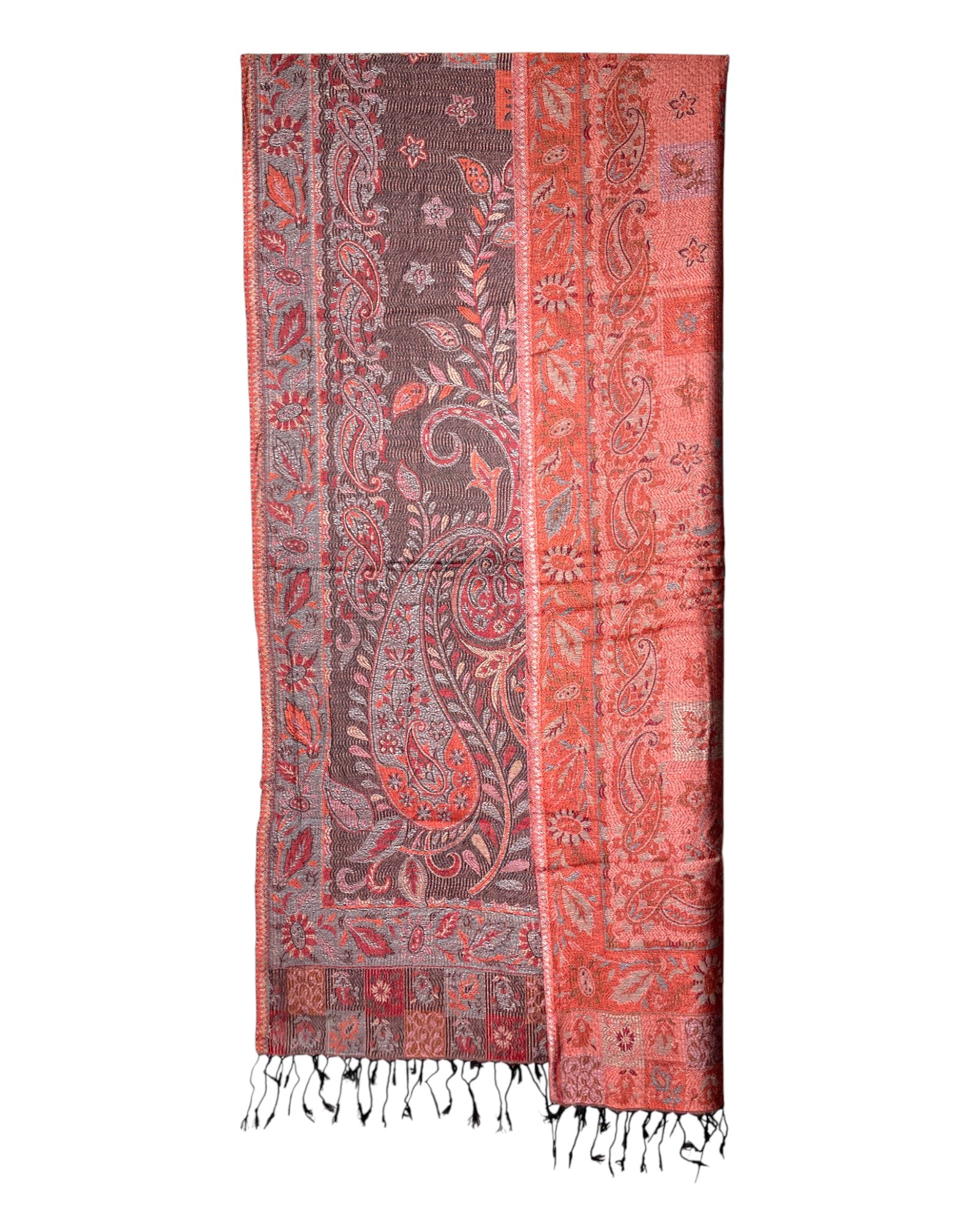 Wendeansicht: Paisley Wende Schal Terracotta Silber Grau