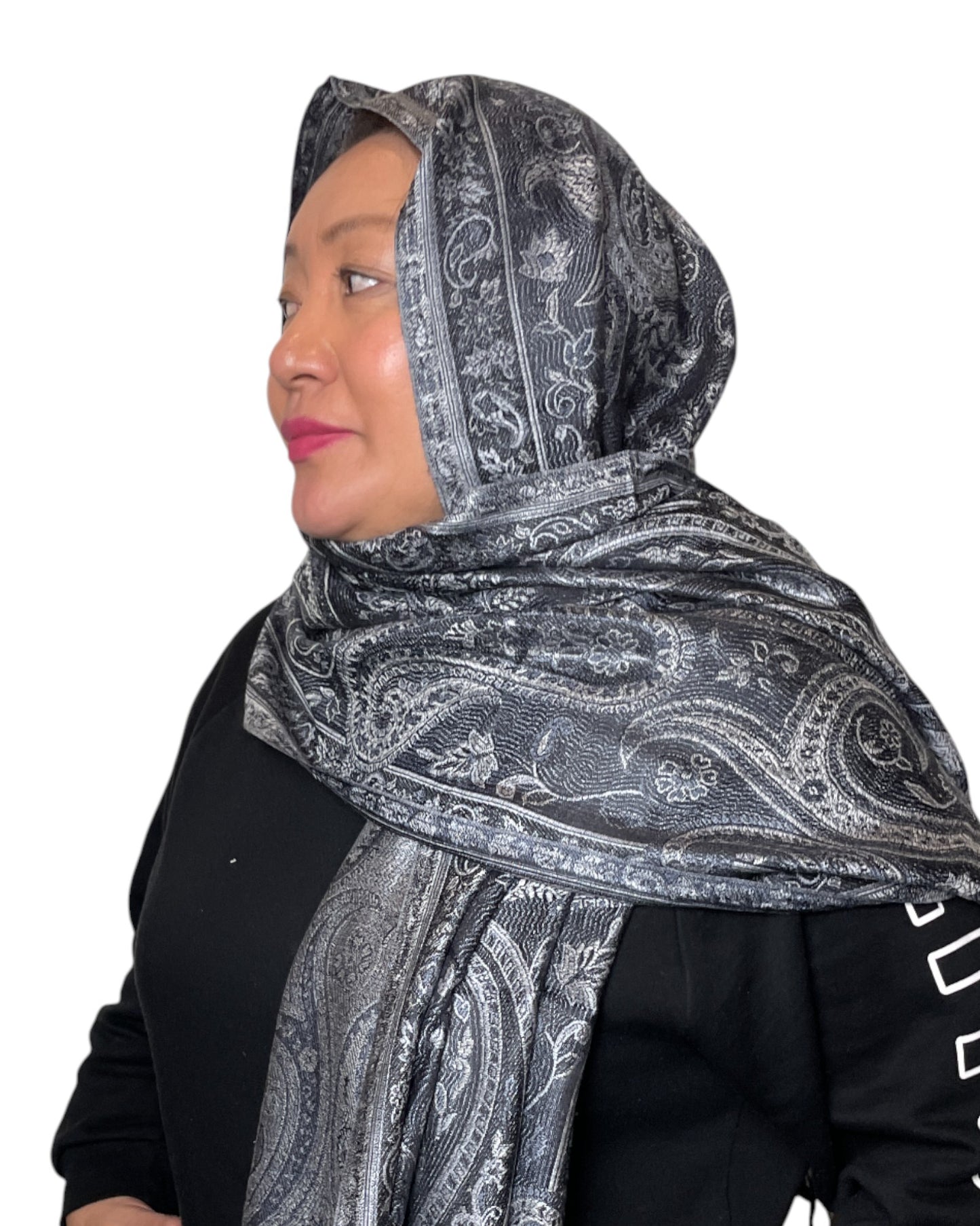 Wendedesign: Wende Paisley Schal Silber Schwarz Doubleface