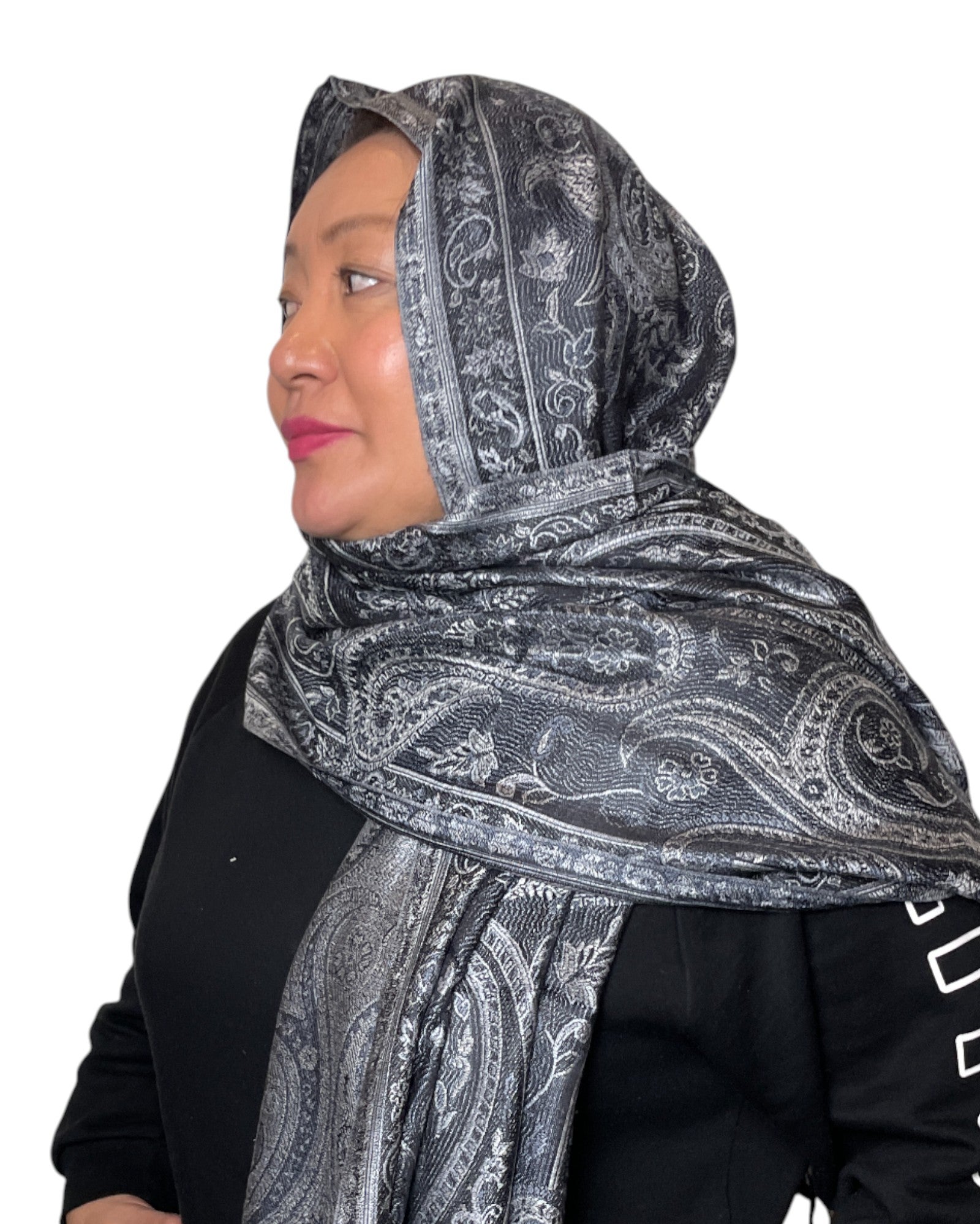 Wendedesign: Wende Paisley Schal Silber Schwarz Doubleface