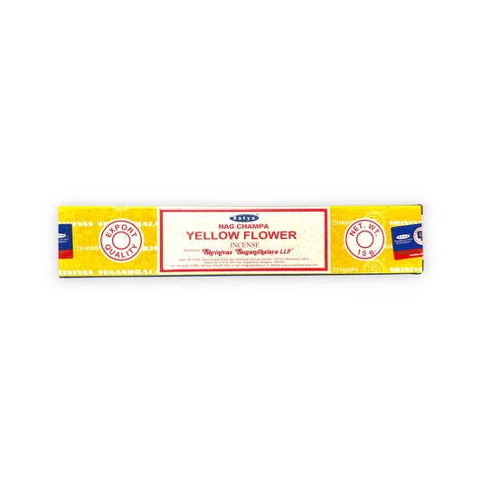 Yellow Flower Satya Original Räucherstäbchen 15 g – Nag Champa Agarbatti von Satya Sai Baba, Wohnung & Haus ausräuchern, handgefertigt, Weirauch