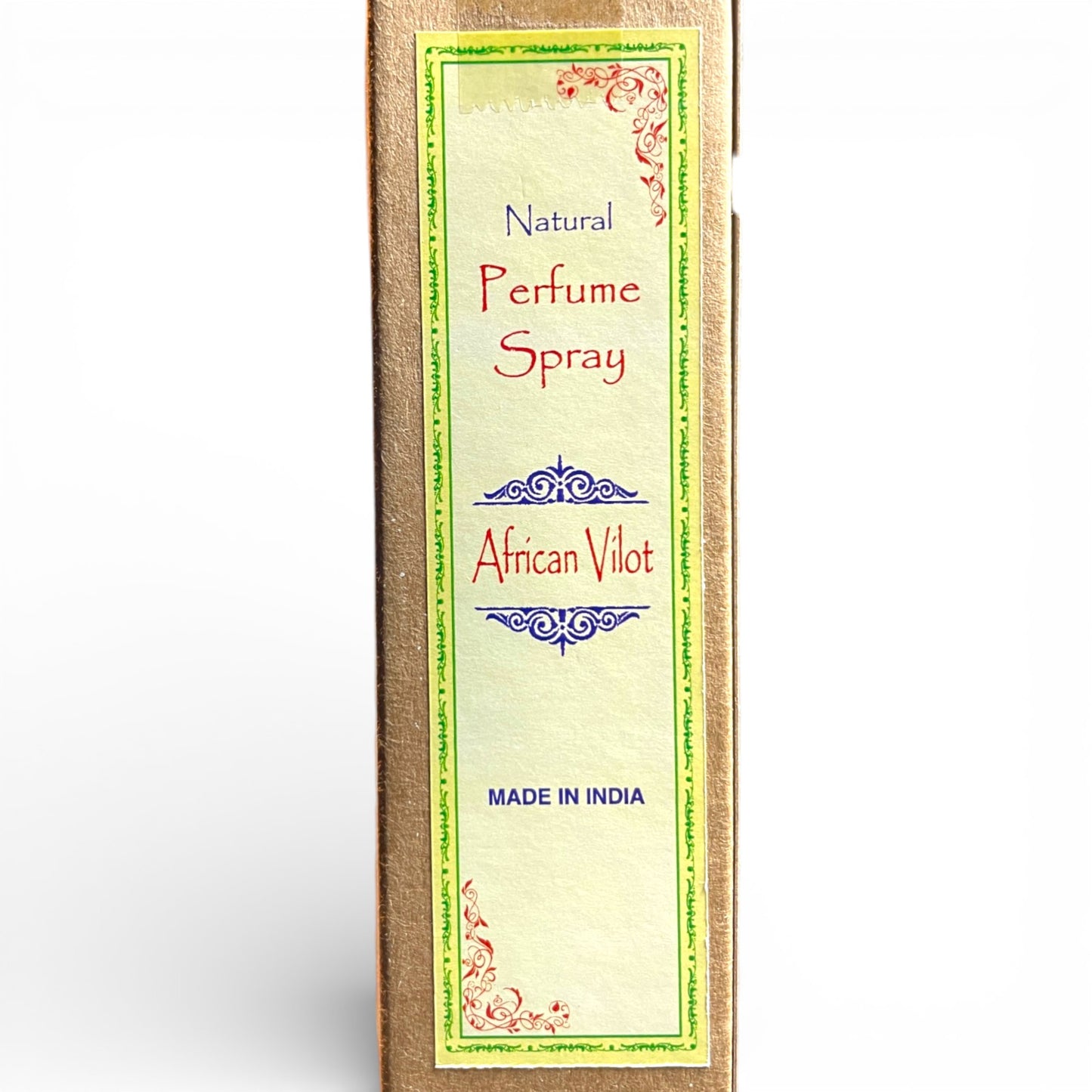 african violet parfum spray verpackung rueckseite mit verschiedenen duftsorten himalaya vibes