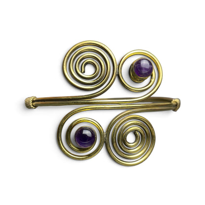 Quadruple Spiral Bangle with Amethyst – Brass, adjustable