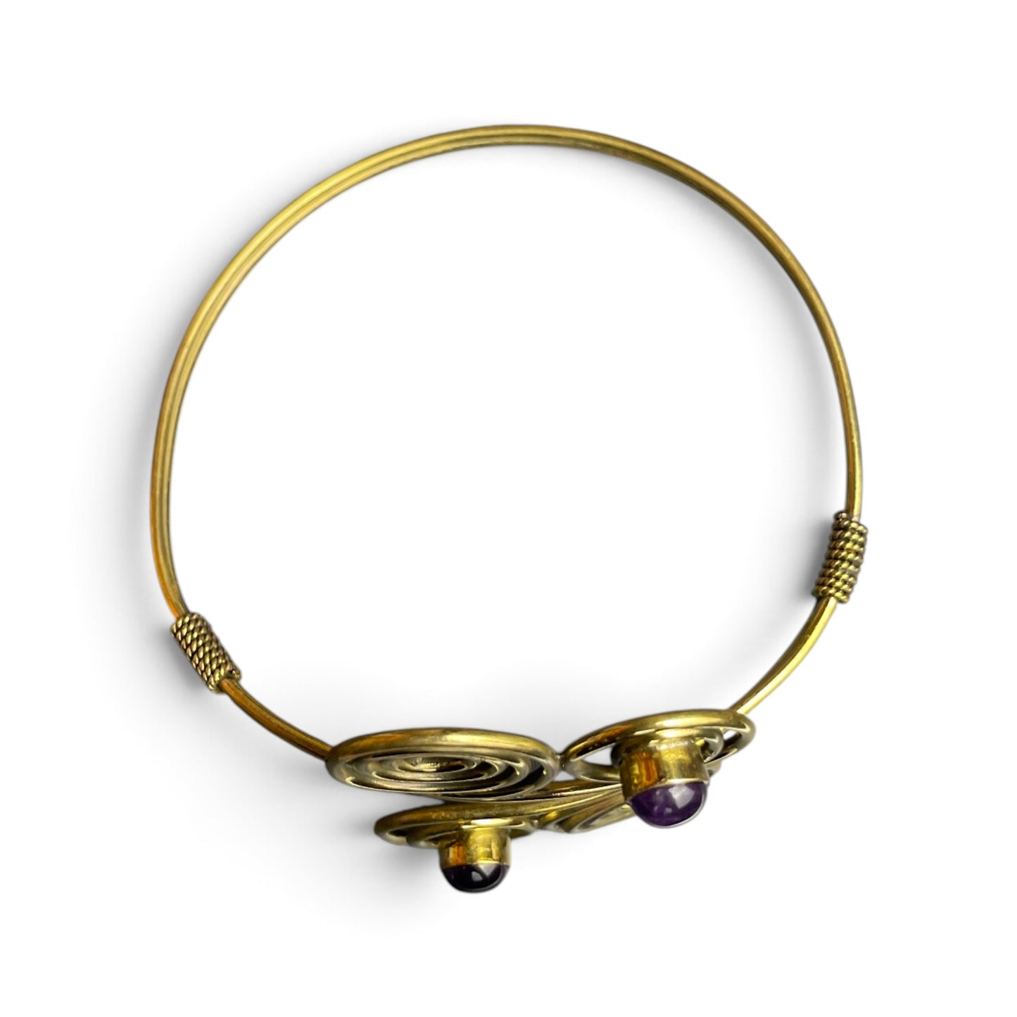Quadruple Spiral Bangle with Amethyst – Brass, adjustable