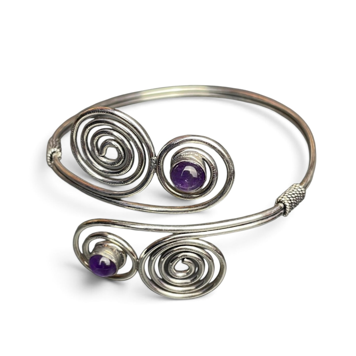 Quadruple Spiral Bangle with Amethyst – Brass, adjustable