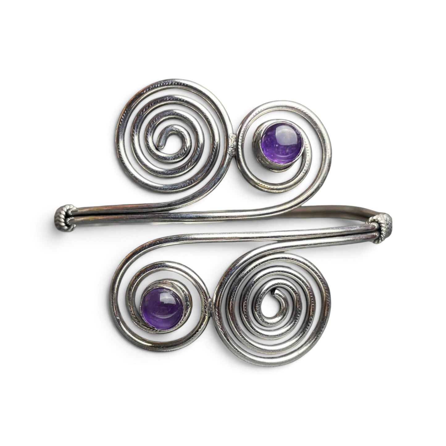 Quadruple Spiral Bangle with Amethyst – Brass, adjustable