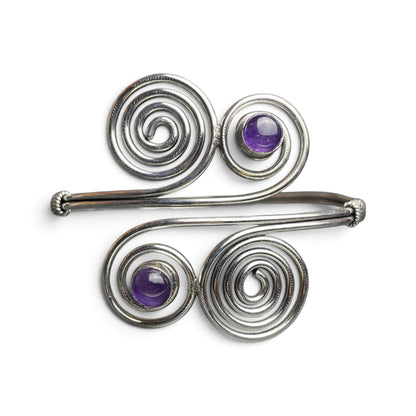 Quadruple Spiral Bangle with Amethyst – Brass, adjustable