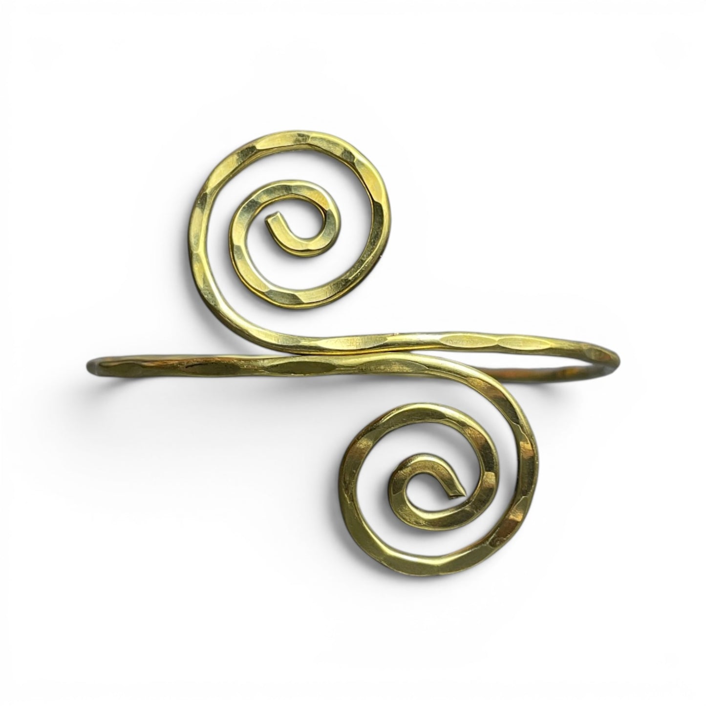 Bracelet jonc double spirale laiton – Ajustable, martelé