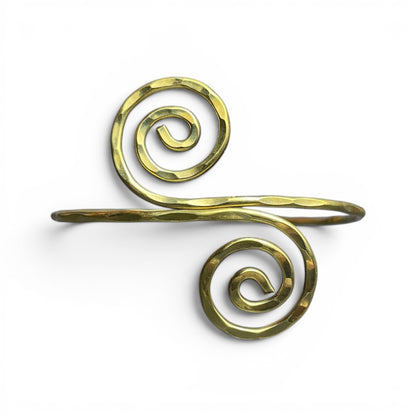 Bracelet jonc double spirale laiton – Ajustable, martelé