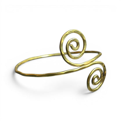 Bracelet jonc double spirale laiton – Ajustable, martelé