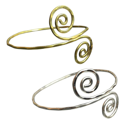Bracelet jonc double spirale laiton – Ajustable, martelé