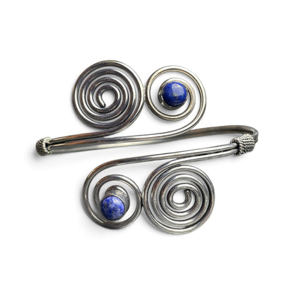 Armreif Vierfachspirale mit Lapis Lazuli, silberfarben – Himalaya Vibes Bern