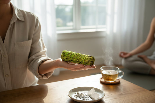 atchouli & Salbei Räucherbündel ausgepackt – handgebunden, naturbelassen, aus Kalifornien, mit Blue Sage, weißem Salbei und Patchouli-Harz, für Raumreinigung und Ausräuchern 🧘