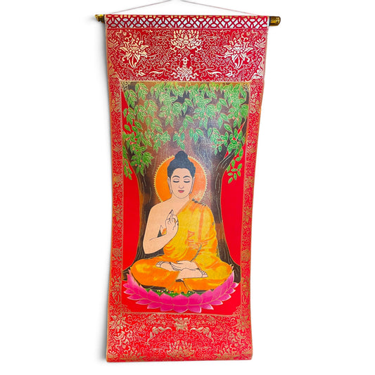 Buddha Thangka Rollbild gross, 75x34 cm, Gesamtansicht – Himalaya Vibes