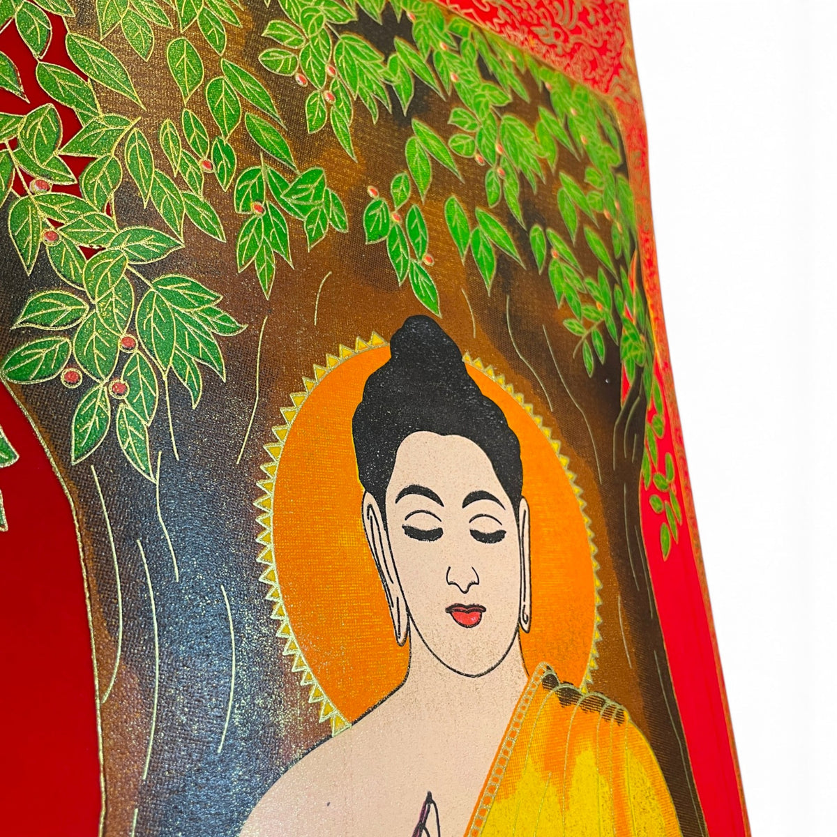 Nahaufnahme des Buddha-Gesichts mit Heiligenschein – Himalaya Vibes
