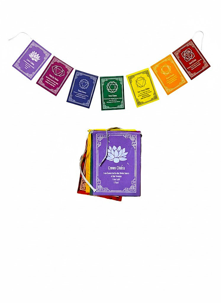Tibetische Gebetsfahnen Viskose 7 Chakras – 10x 14 cm, 0.7 Meter