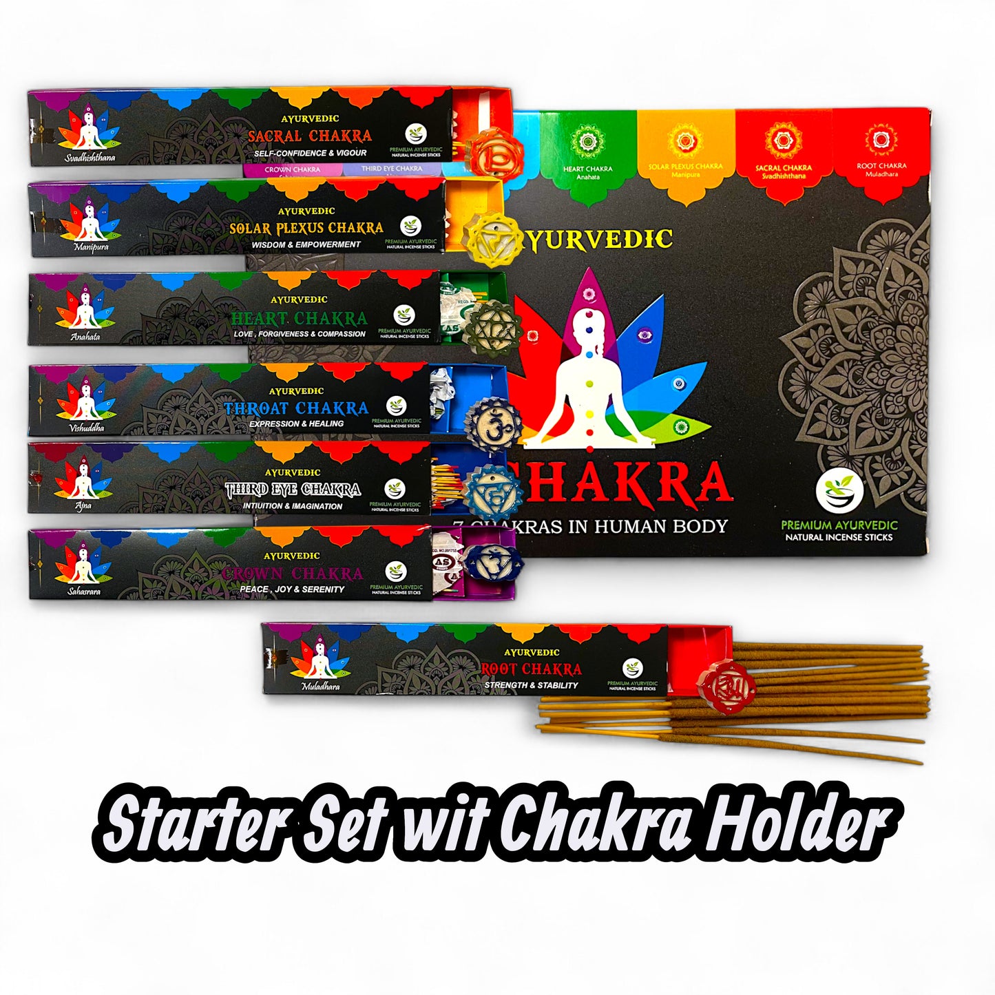 Ayurvedic 7 Chakra Starter Set – Einzeln oder als ganze Box (mit Chakra-Halter)