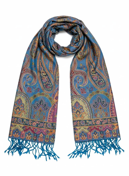 Indischer Paisley-Schal – Indigo Sunset