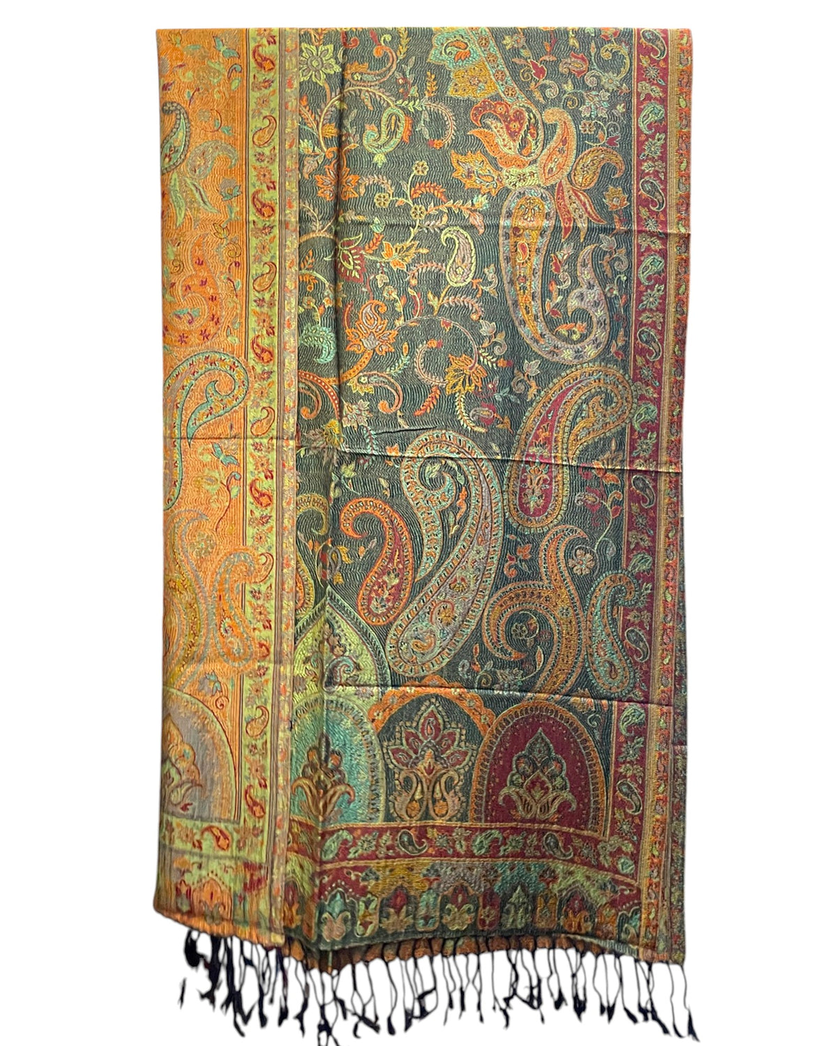 Paisley Seidenschal mit schwarzen Fransen und Jacquard-Bordüre – Himalaya Vibes Bern