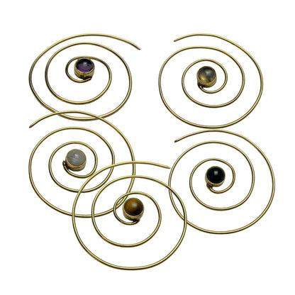 Spiral Ohrringe mit Naturstein, 40 mm