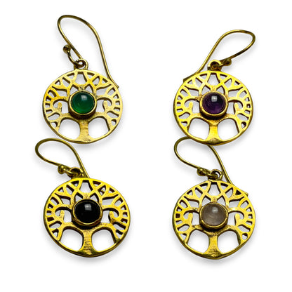 Baum des Lebens Ohrringe mit Edelsteinen, 30 mm