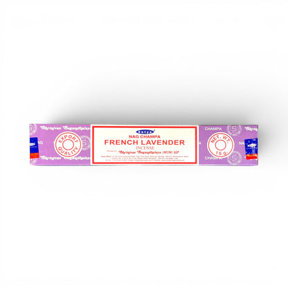 French Lavender – Satya Original Räucherstäbchen 15 g, lila Verpackung mit weissem Etikett und Export Quality Siegel, Shrinivas Sugandhalaya