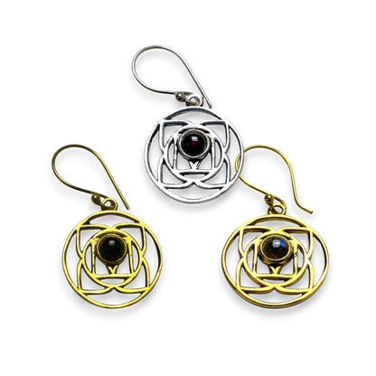 Wurzel Chakra Ohrringe  Silber & Goldfarben mit Natursteinen