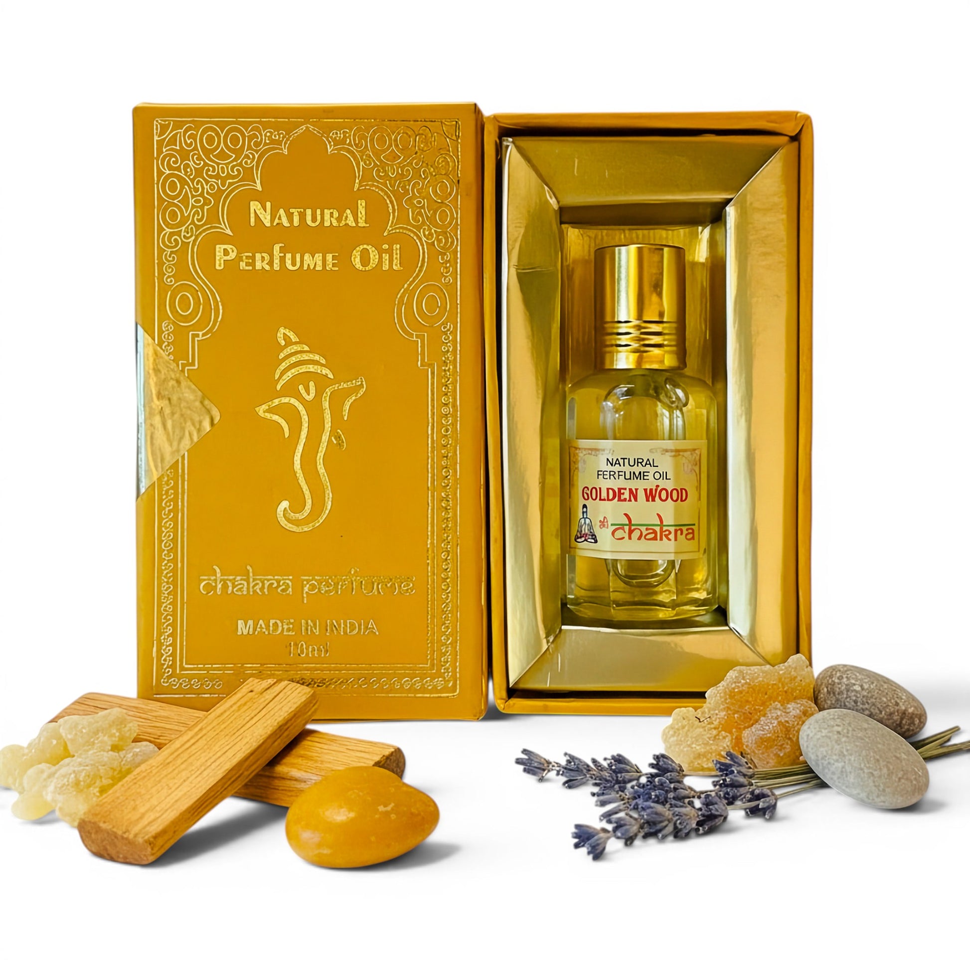 Golden Wood Chakra Parfümöl Roll-On 10 ml – natürliches Duftöl aus Indien | Himalaya Vibes
