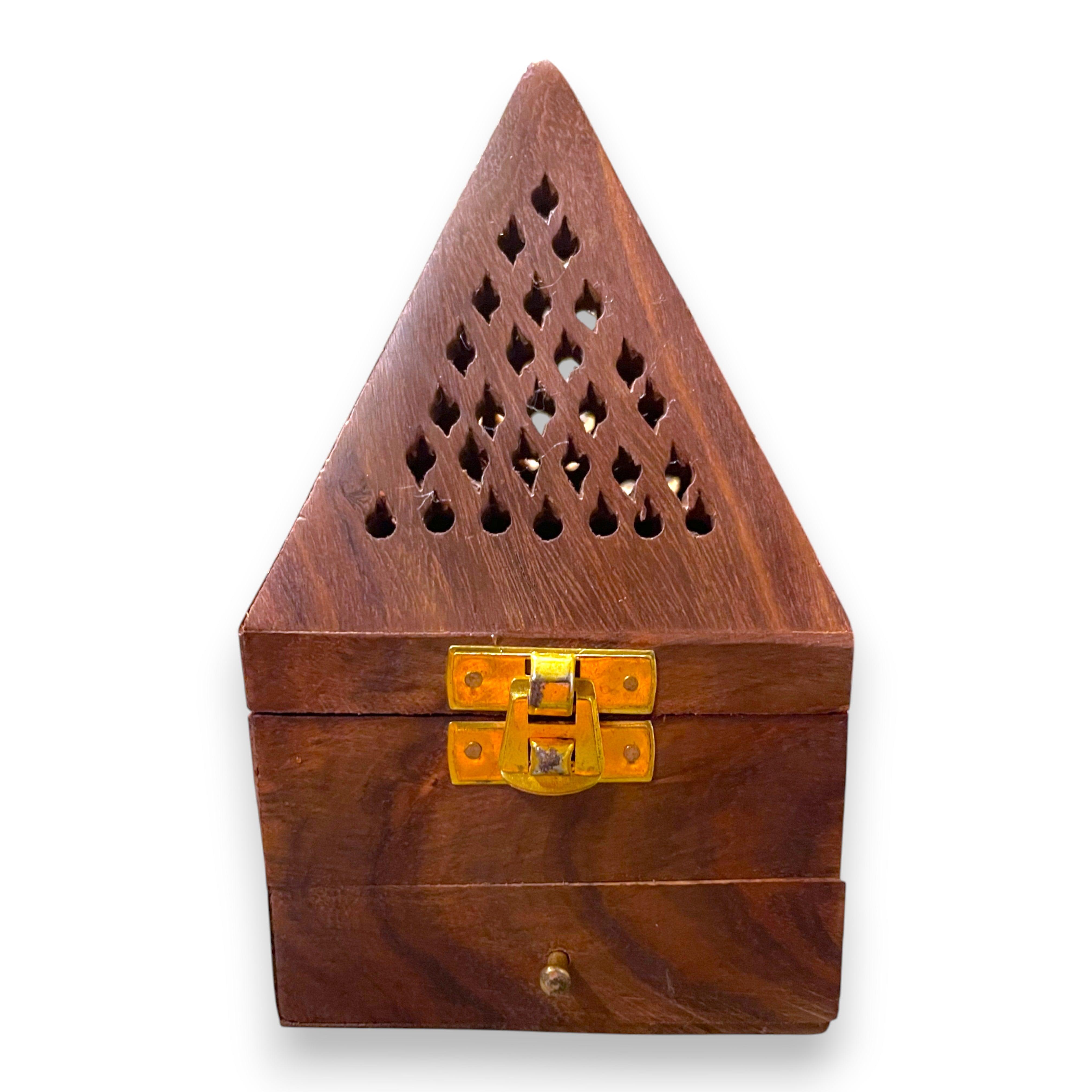 Pyramid incense box – Handmade from wood with drawer – Himalaya Vibes ...