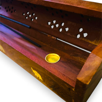 Wooden incense stick holder – handcrafted with brass insert
