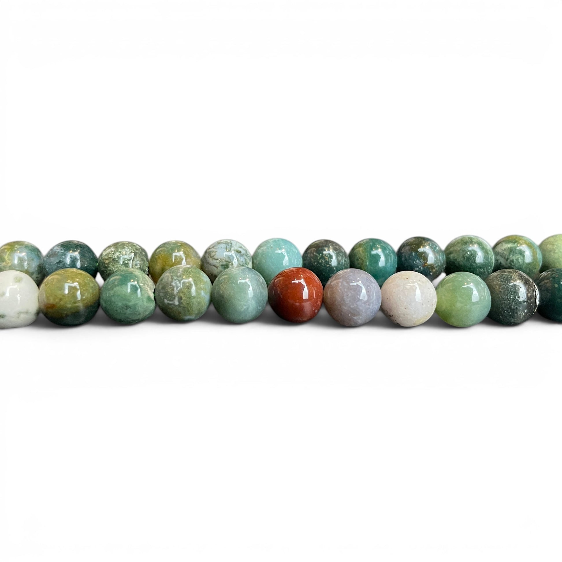Indischer Achat Mala Perlen Detail – bunte Naturstein Mala 8mm, Mala Kette kaufen Bern
