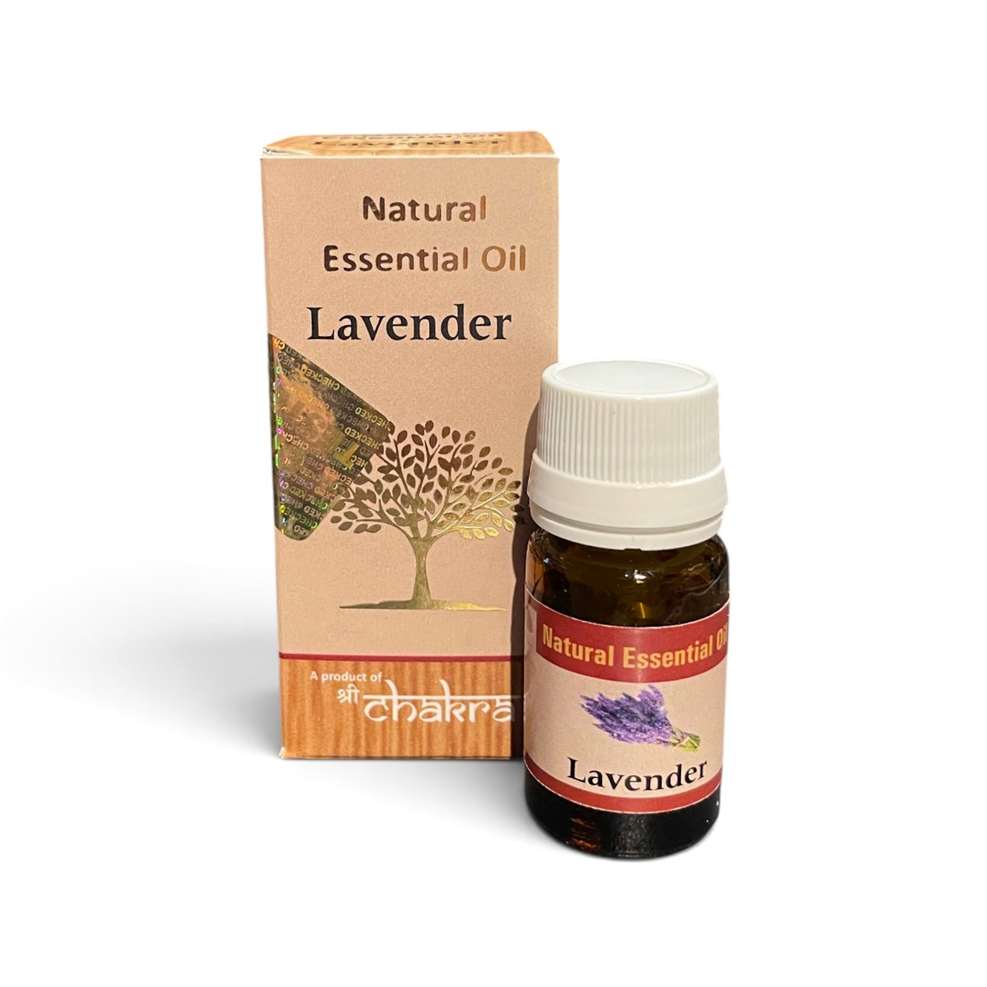 Lavendel – Chakra Natürliches ätherisches Öl 10 ml mit Flasche und Verpackung zusammen im Alltag, Himalaya Vibes Onlineshop