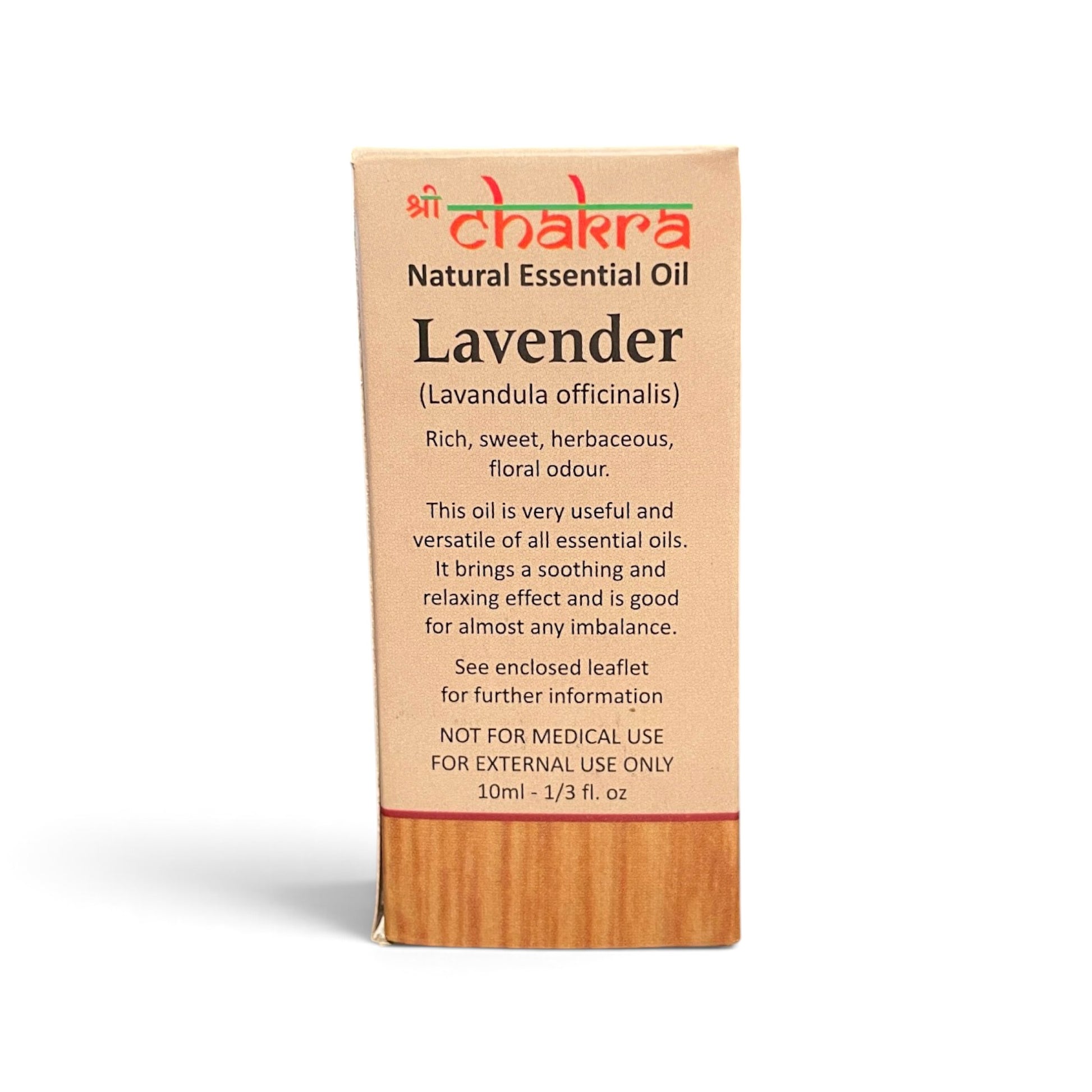 Rückseite der Verpackung von Lavendel – Chakra Natürliches ätherisches Öl 10 ml mit Anwendungshinweisen