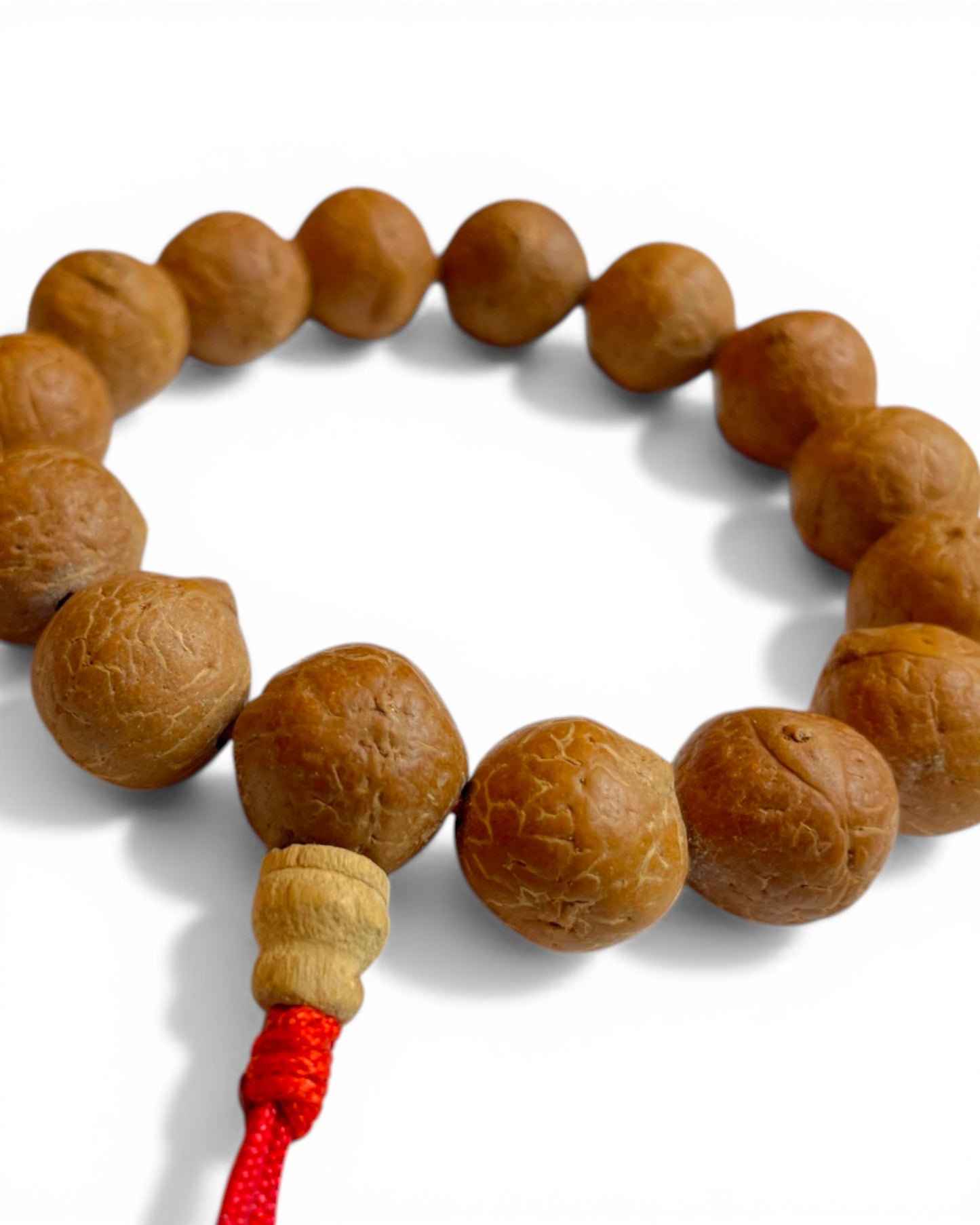 Nahaufnahme der Struktur der Bodhi Samen bei einem tibetischen Mala Armband