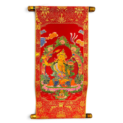 Manjushri Thangka Rollbild klein, 45x20 cm, Gesamtansicht – Himalaya Vibes