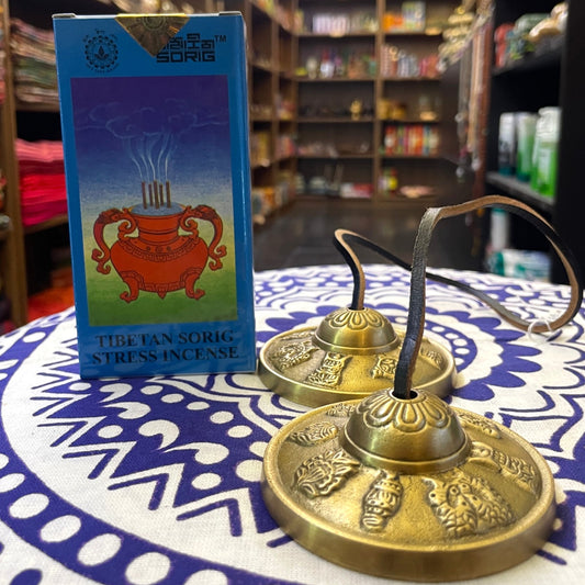 Meditations-Set: Tingsha Zimbeln und Sorig Stress Räucherstäbchen – Himalaya Vibes Bern