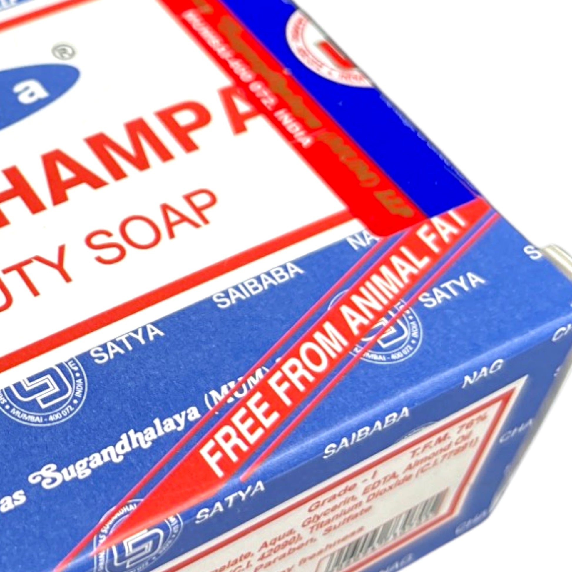 Detailansicht der Nag Champa Seifenverpackung von Satya – Himalaya Vibes Bern