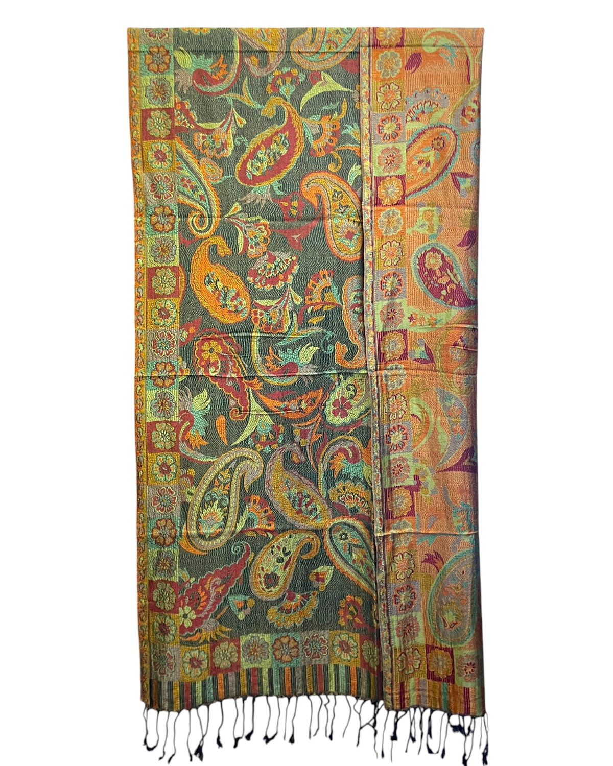 Paisley Schal mit Mosaik-Bordüre und schwarzen Fransen – Himalaya Vibes Bern