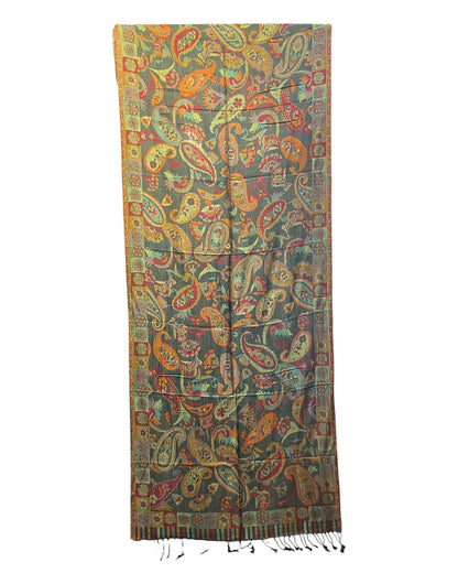 Paisley Schal Olivgrün mit Orange und Bordeaux, Muster im Ganzen – Himalaya Vibes Bern