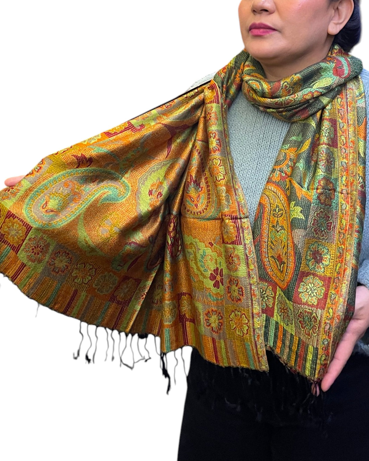 Olive Ember Mosaic Wende-Schal, beidseitig tragbar – Himalaya Vibes Bern