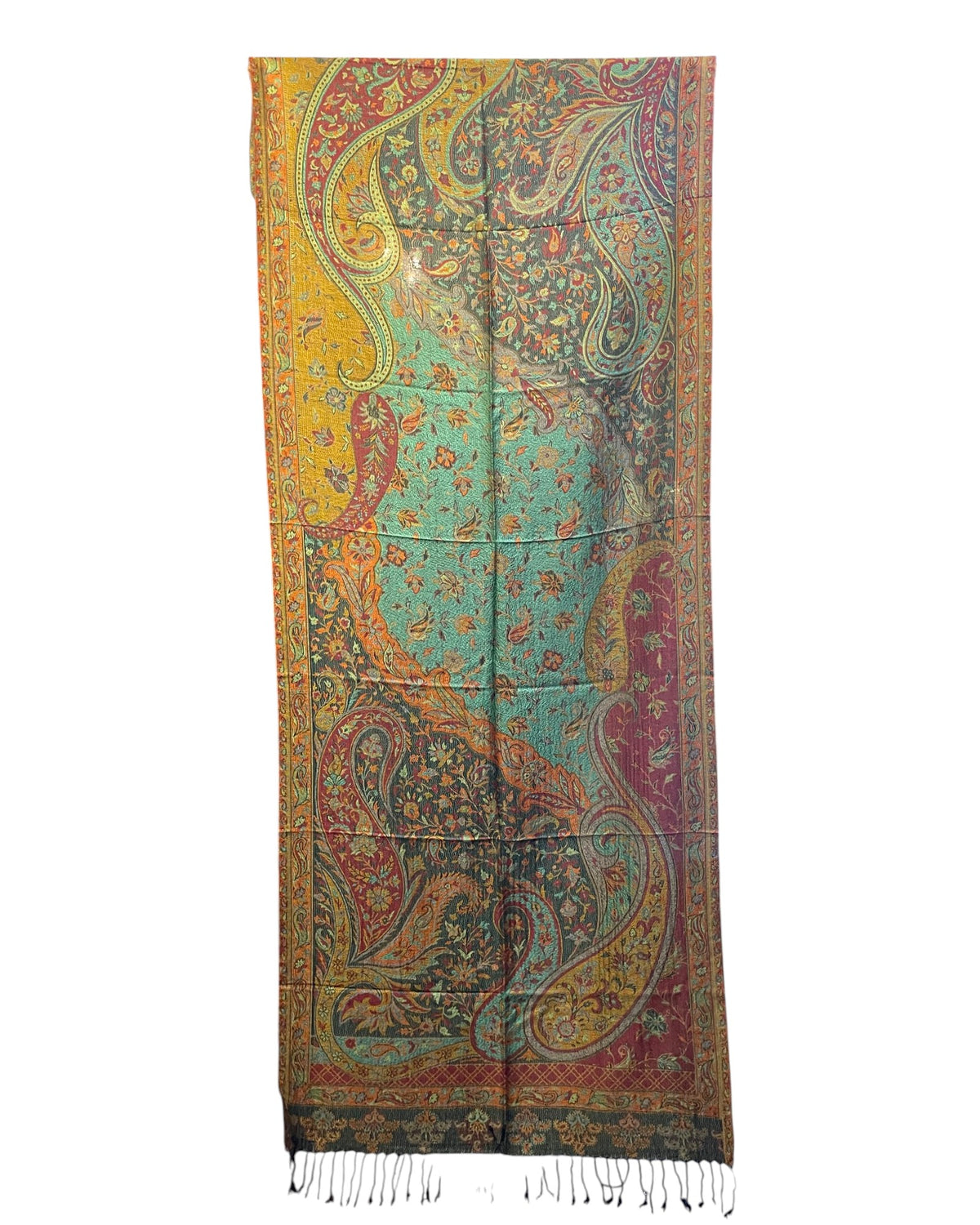 Paisley Schal Jade, Senfgold und Burgunder, Muster im Ganzen – Himalaya Vibes Bern