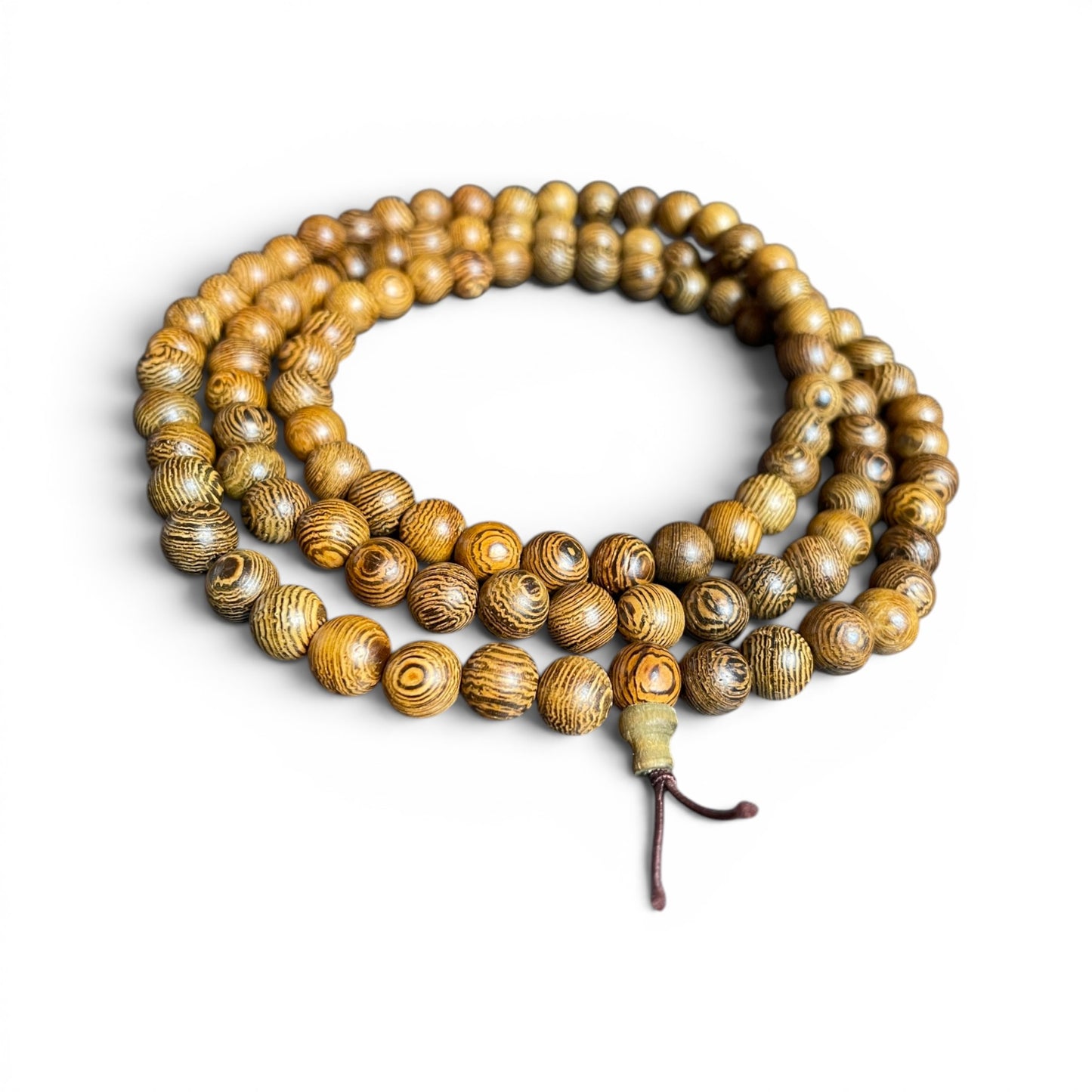 Palisander Mala mit sichtbarer Holzmaserung, 8mm Perlen, locker arrangiert