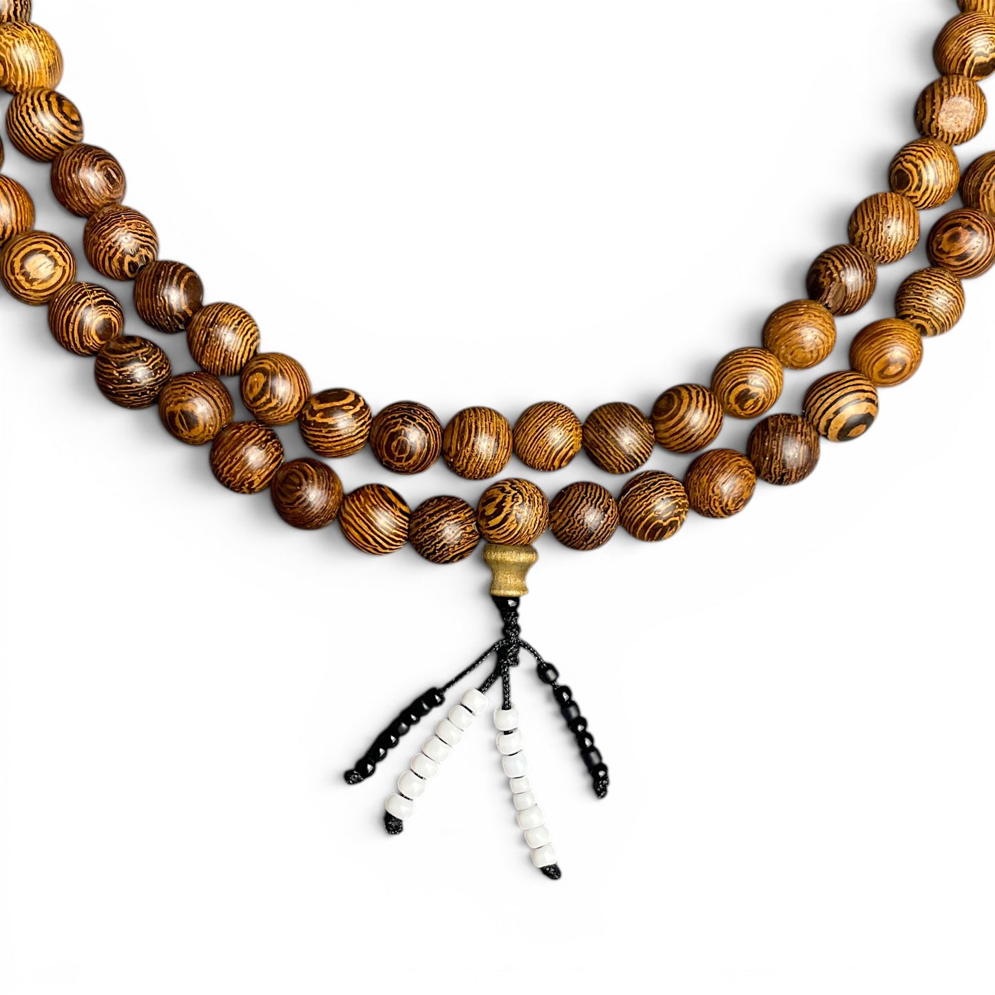 Handgefädelte Palisander Mala von Kunsang mit traditionellem Abschluss und 108 Holzperlen