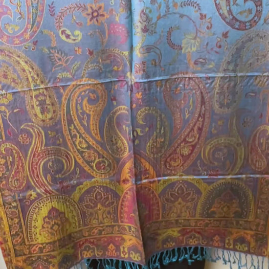 Getragen: Unisex Paisley Schal Damen Herren Stola türkis gold video