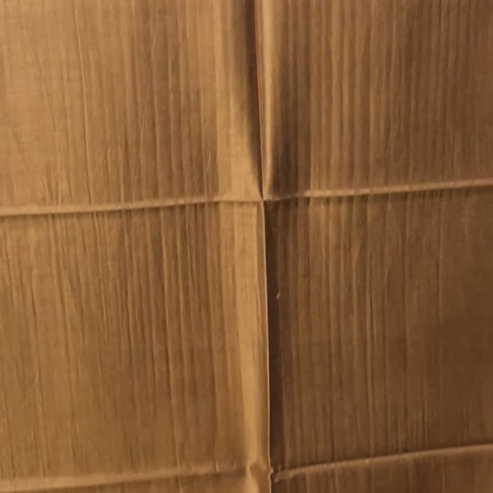 Wendbarer Seidenschal aus Indien in Gold und Schokoladenbraun mit seidigem Glanz, feiner Rautenbordüre und Fransen video