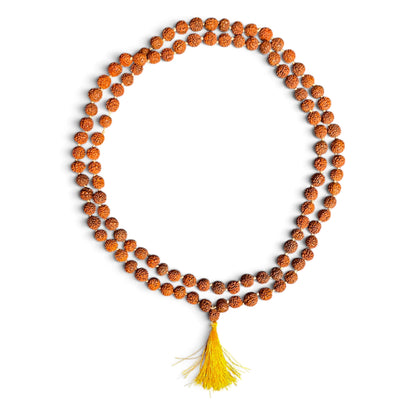 Rudraksha Mala mit 108 Perlen (⌀ 11 mm) und goldgelber Seidenquaste – Himalaya Vibes Bern
