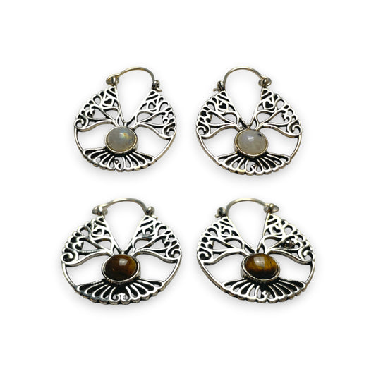 Baum des Lebens Ohrringe mit Mondstein oder Tigerauge